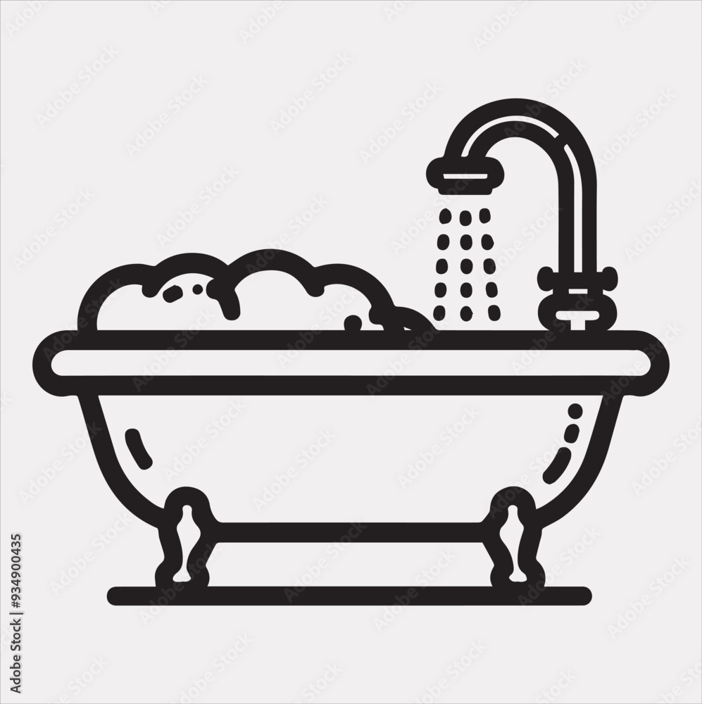 Bathtub linear icon Vector silhouette icon on a white background Bathtub linear icon Vector silhouette icon on a white background