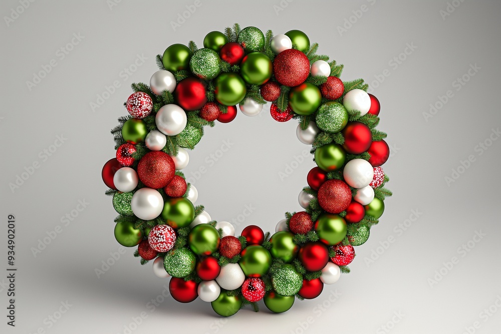 A wreath made of Christmas bauble balls ornaments A wreath made of Christmas bauble balls ornaments