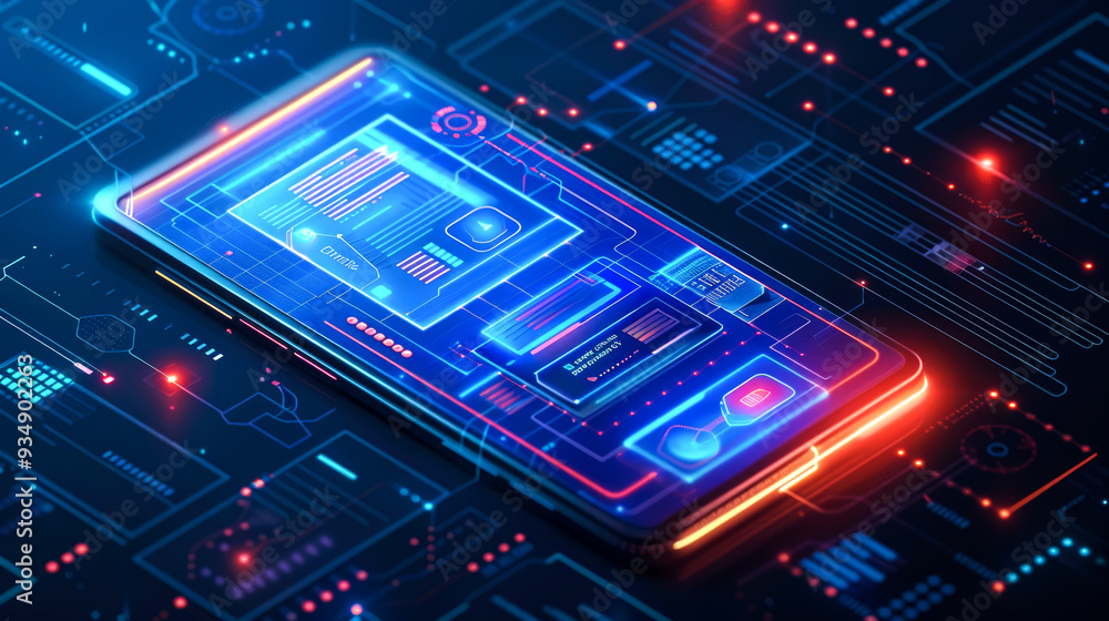 Smartphone with Glowing Digital Interface and Circuitry Smartphone with Glowing Digital Interface and Circuitry