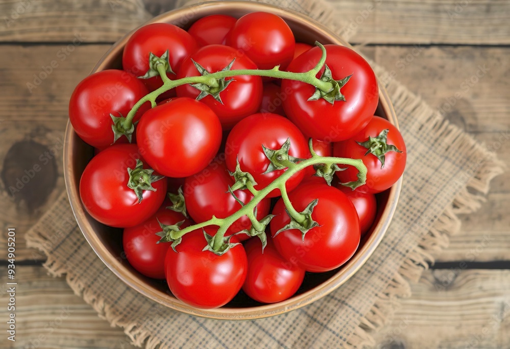 A bowl of fresh, ripe red tomatoes on a wooden surface A bowl of fresh, ripe red tomatoes on a wooden surface