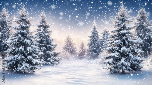 Wallpaper Mural Snowy Forest with Snowflakes Falling on a Winter Day Torontodigital.ca