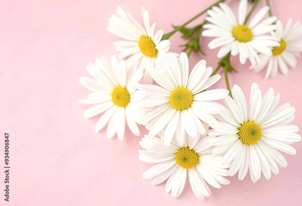 White daisy flowers on a soft pink background White daisy flowers on a soft pink background