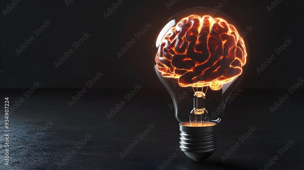 Glowing Brain Inside a Luminous Lightbulb,Representing the Power of Creative Leadership,Innovative Thinking,and Limitless Potential. Glowing Brain Inside a Luminous Lightbulb,Representing the Power of Creative Leadership,Innovative Thinking,and Limitless Potential.