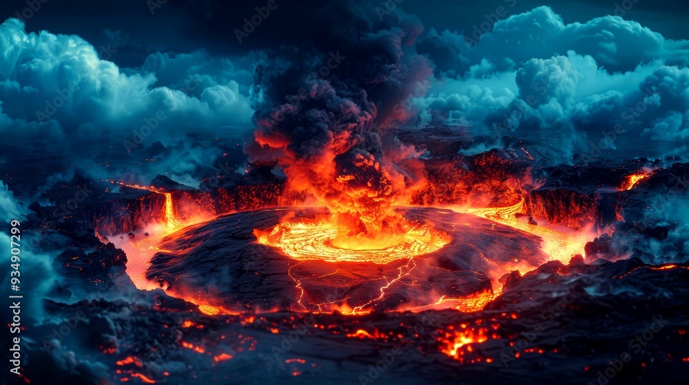 Erupting Volcano with Molten Lava and Black Smoke Erupting Volcano with Molten Lava and Black Smoke