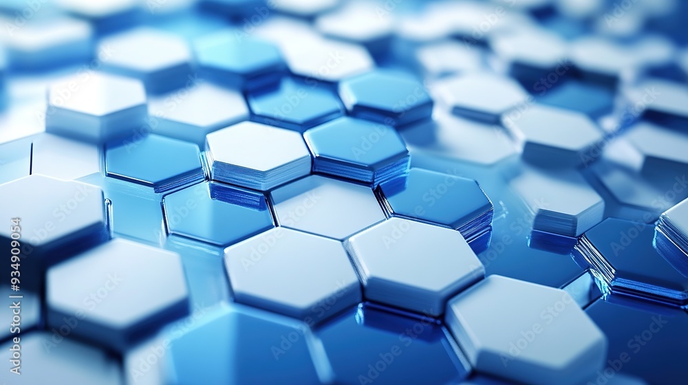 Hexagonal Harmony: A symphony of blue and white hexagons interlock in perfect harmony, creating a captivating abstract backdrop. Hexagonal Harmony: A symphony of blue and white hexagons interlock in perfect harmony, creating a captivating abstract backdrop.