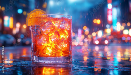 Nightclub bar serves fresh cocktails with ice cubes generated by AI