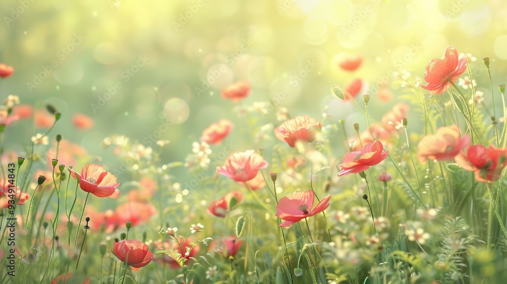 Fototapeta premium Soft Summer Meadow with Blooming Poppies.