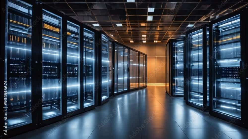 ネットワークを通じてデータセンターのサーバー間を流れるデジタル情報の動きを捉えた映像 ネットワークを通じてデータセンターのサーバー間を流れるデジタル情報の動きを捉えた映像