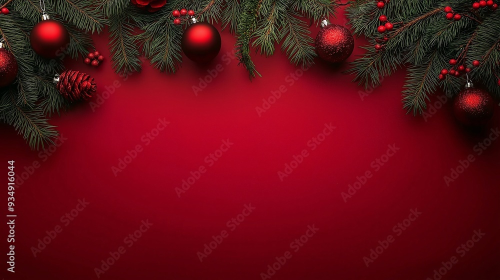 red and festive christmas background with decorations and free space for greeting cards or banners red and festive christmas background with decorations and free space for greeting cards or banners