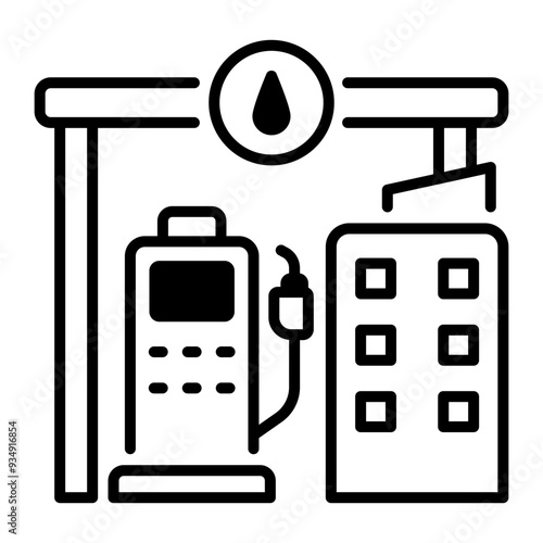 A line style icon of gas station