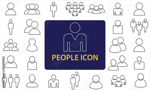 People icon set. Containing group, family, human, team, community, friends, population and senior icons. isolated on white background. Vector illustration. EPS 10