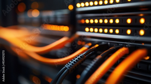 Server Rack with Orange Cables