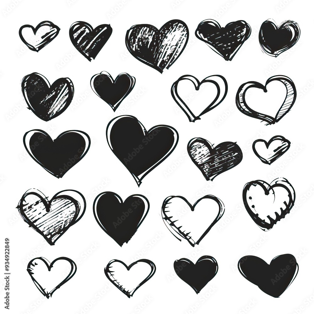 Heart hand drawn shapes isolated on white Heart hand drawn shapes isolated on white
