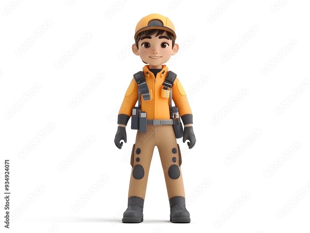3D animated full body figure of a young boy wearing a professional marine biologist uniform standing at the center of a white background with no shadows The concept represents a student scientist 3D animated full body figure of a young boy wearing a professional marine biologist uniform standing at the center of a white background with no shadows The concept represents a student scientist