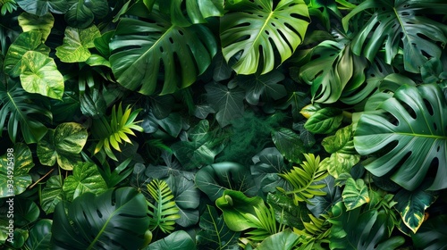 A modern design with a neon border framing a variety of lush green plants, creating a vibrant and eye-catching visual.