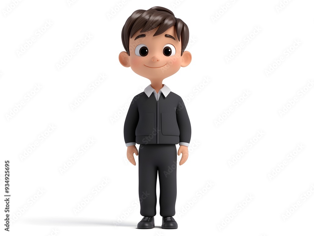 3D animated full body figure of a young boy wearing a radio broadcaster uniform standing at the center of a plain white background with no shadow 3D animated full body figure of a young boy wearing a radio broadcaster uniform standing at the center of a plain white background with no shadow