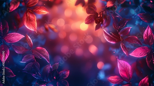 A vibrant neon frame with intricate leafy branches, set against a dark background, creating a striking and modern look.