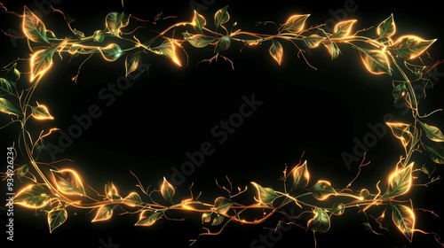 A neon sign in the shape of branches and leaves, creating a unique frame for text or images against a black background.