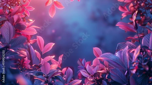 A 3D rendering of a neon frame with stylized branches and leaves, suitable for use in digital art or graphic design projects.