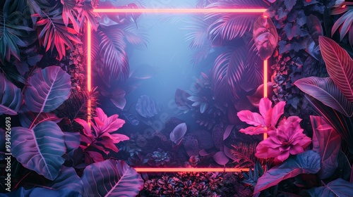 A neon frame with a vibrant botanical design, perfect for adding a touch of nature and color to your creative projects.