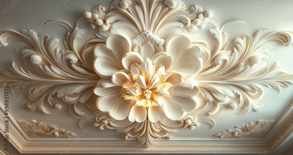 Luxurious Ceiling Flower Decoration with Ornate Design in High-Definition 3D Digital Illustration Against Elegant Wallpaper Background for Interior Design Concepts Luxurious Ceiling Flower Decoration with Ornate Design in High-Definition 3D Digital Illustration Against Elegant Wallpaper Background for Interior Design Concepts