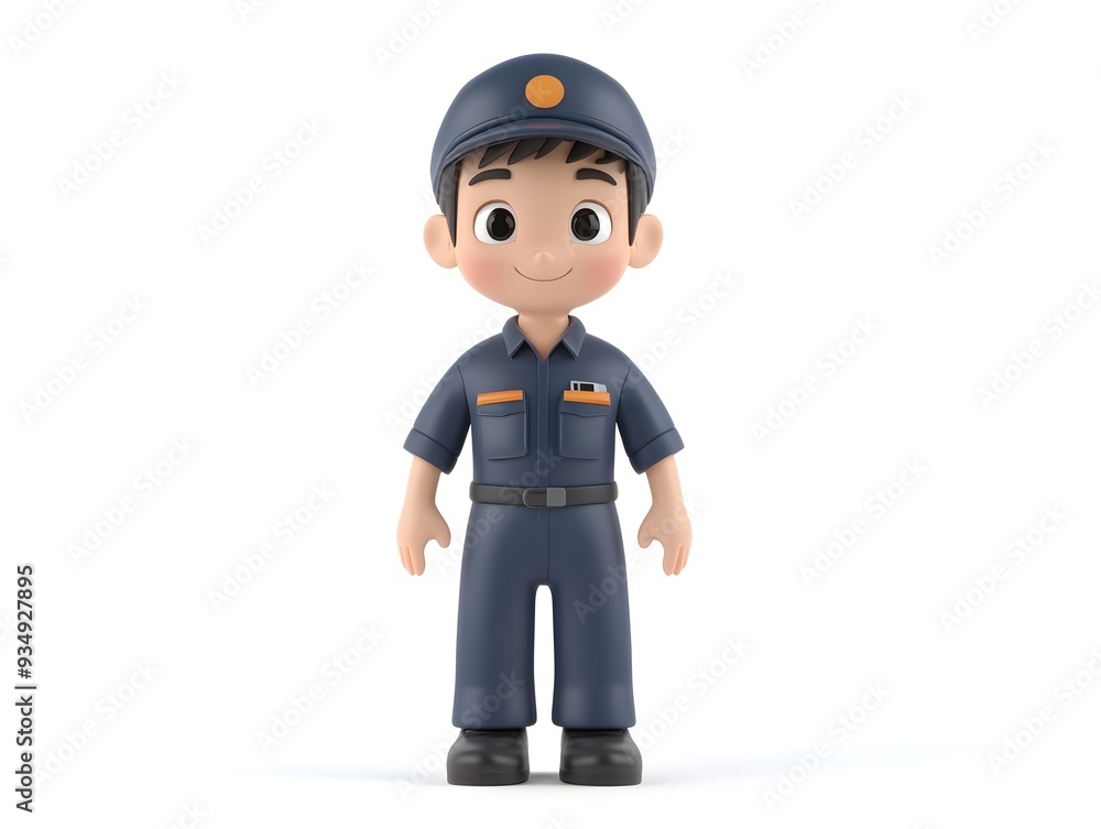 Detailed 3D Animation Rendering of a Full Body Young Male Character Wearing a Truck Driver Uniform Standing Centered on a Plain White Background with No Shadows or Additional Elements Detailed 3D Animation Rendering of a Full Body Young Male Character Wearing a Truck Driver Uniform Standing Centered on a Plain White Background with No Shadows or Additional Elements