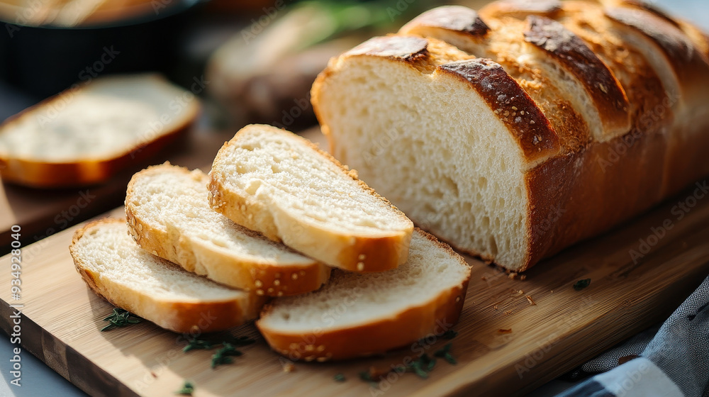 Freshly Baked Sliced Bread Loaf on Wooden Cutting Board in a Rustic Kitchen Setting-Pantry Essentials, Homemade Bakery, Artisan Bread, Breakfast, Comfort Food, Culinary Delight Freshly Baked Sliced Bread Loaf on Wooden Cutting Board in a Rustic Kitchen Setting-Pantry Essentials, Homemade Bakery, Artisan Bread, Breakfast, Comfort Food, Culinary Delight