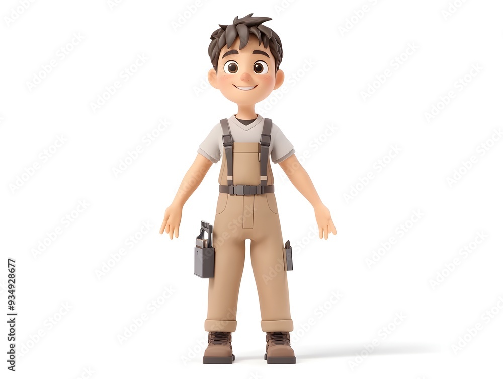 Detailed 3D rendering of a young male web developer character in a professional uniform standing at the center and isolated on a clean white background Detailed 3D rendering of a young male web developer character in a professional uniform standing at the center and isolated on a clean white background