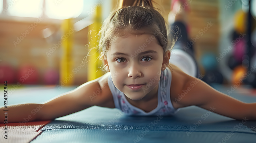 A child girl doing fitness exercises. A child girl doing fitness exercises.