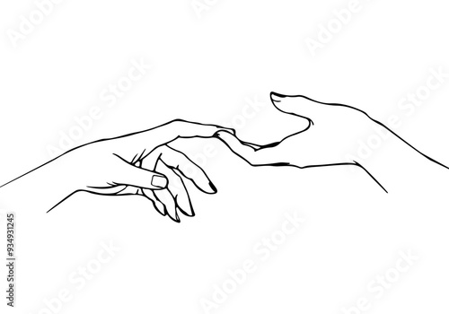Hands Holding Line Art Drawing. Couple Hands One Line Print Minimal Art Drawing. Love Print Trendy Minimalist Illustration. Vector EPS 10