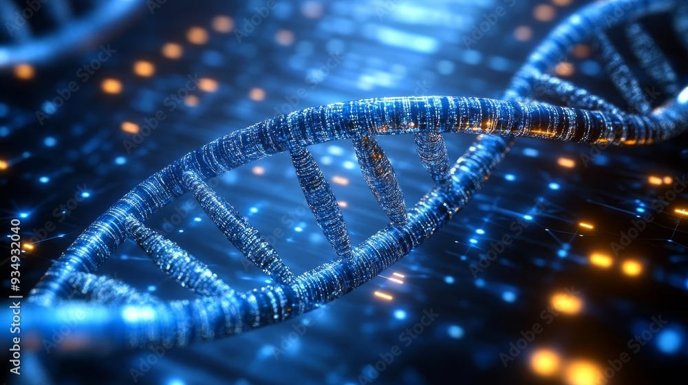 Biotechnology research, DNA double helix, holographic effects, sleek modern background Biotechnology research, DNA double helix, holographic effects, sleek modern background