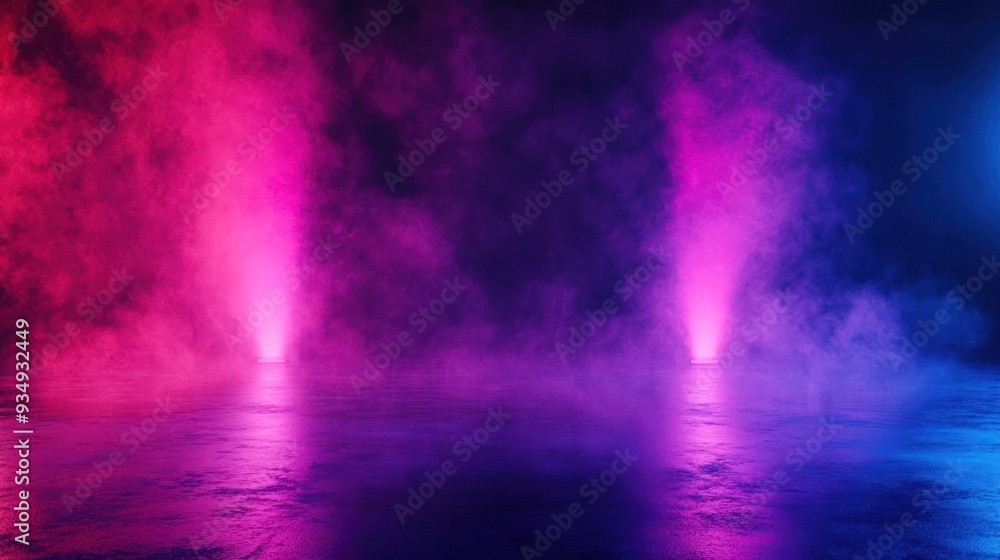 Neon Lights Reflecting on a Wet Surface with Fog Neon Lights Reflecting on a Wet Surface with Fog
