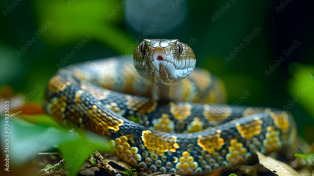 Amazon Whip Snake slithering through the underbrush, its slender body and scales Amazon Whip Snake slithering through the underbrush, its slender body and scales