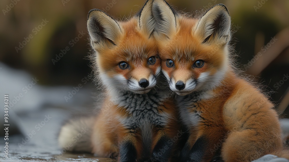 Two Adorable Red Fox Kits Huddled Together Two Adorable Red Fox Kits Huddled Together