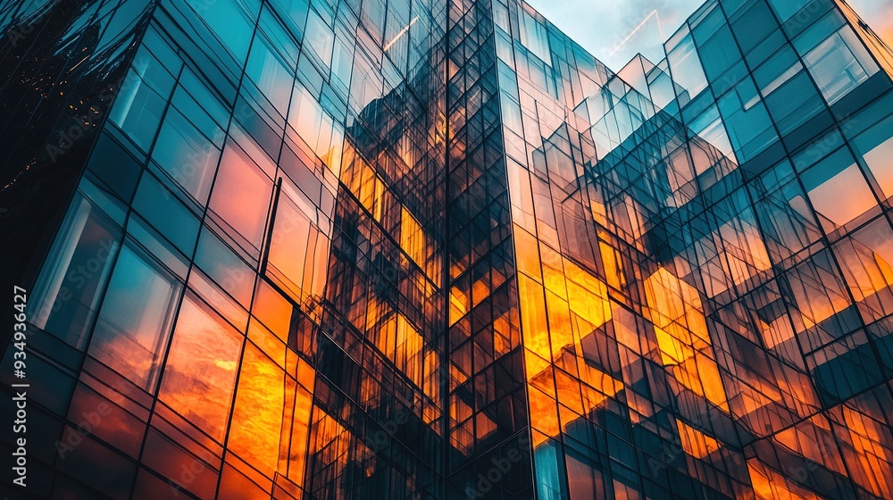 Urban Sunset Reflections: A modern glass skyscraper reflects the vibrant hues of a setting sun, creating a captivating blend of architecture and nature. Urban Sunset Reflections: A modern glass skyscraper reflects the vibrant hues of a setting sun, creating a captivating blend of architecture and nature.