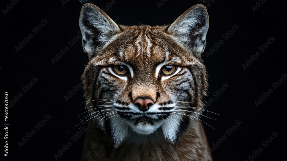 Close-up portrait of a lynx looking intensely at the camera Close-up portrait of a lynx looking intensely at the camera