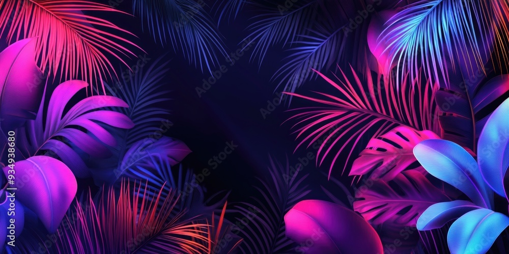 Tropical Palm Leaves Neon Lights Tropical Palm Leaves Neon Lights