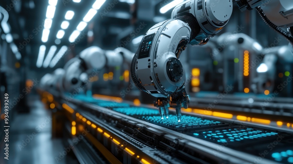 A fully automated production line with robotic arms working in synchronization, illustrating the future of manufacturing. A fully automated production line with robotic arms working in synchronization, illustrating the future of manufacturing.