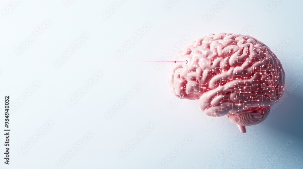 Human brain with a network of digital lines and circuits symbolizing ...