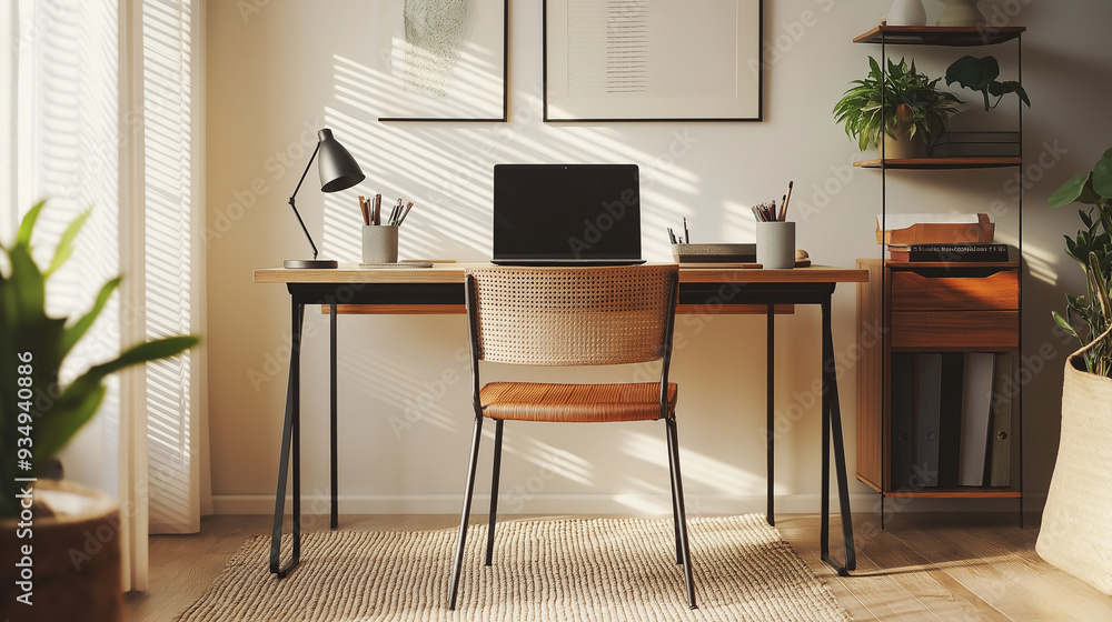 Minimalistic Home Office with Warm Natural Lighting Minimalistic Home Office with Warm Natural Lighting