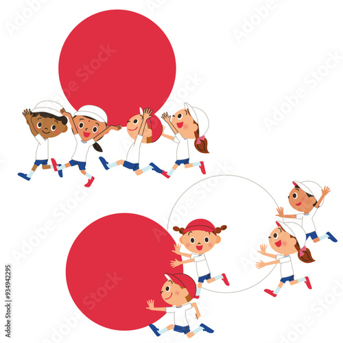 運動会で大玉を運んで楽しむ子供達