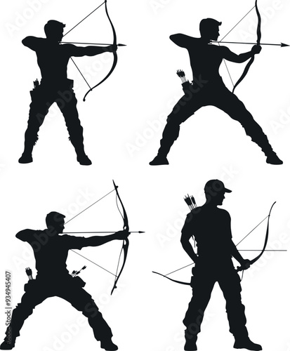 A soldier man practising bow silhouette vector illustration clipart template military training concept
