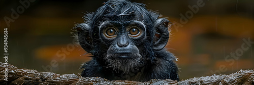 Amazon White-faced Saki Monkey face, its intense expression and textured fur photo