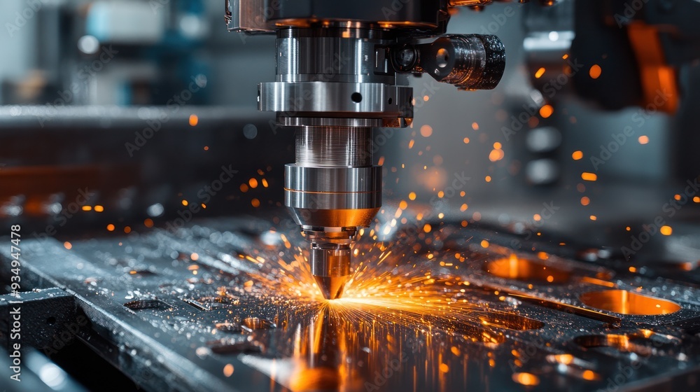 Precision cutting machines at work, shaping metal with high accuracy in an industrial setting. Precision cutting machines at work, shaping metal with high accuracy in an industrial setting.