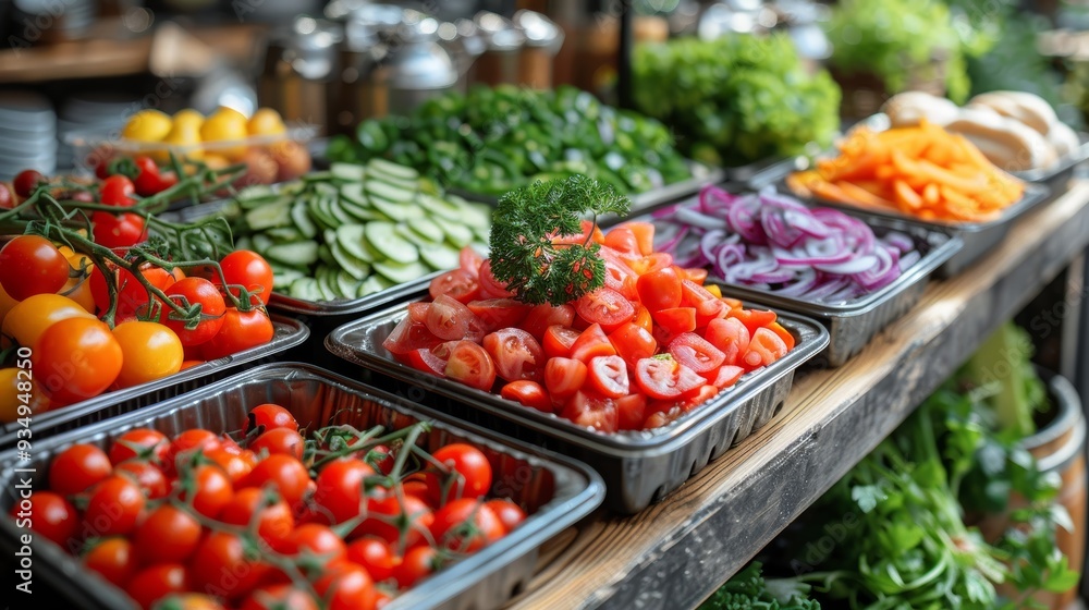 Fresh vegetables and fruits display at a market stall during the daytime, showcasing a variety of colorful produce Fresh vegetables and fruits display at a market stall during the daytime, showcasing a variety of colorful produce