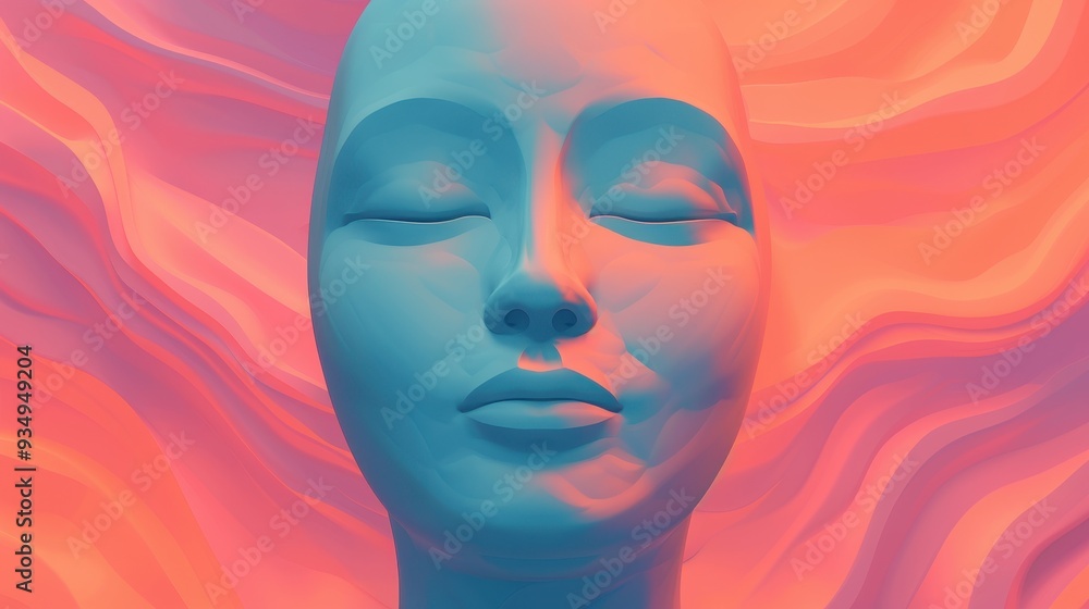 A serene abstract representation of a face, showcasing vibrant colors and flowing shapes, reflecting tranquility and meditation. A serene abstract representation of a face, showcasing vibrant colors and flowing shapes, reflecting tranquility and meditation.
