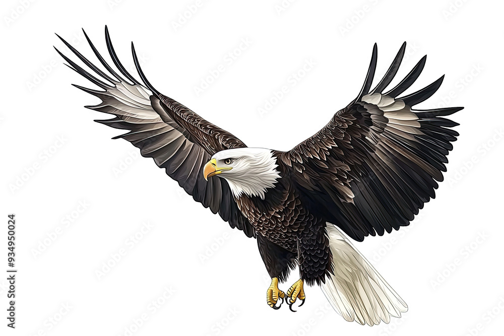 A majestic eagle in flight, showcasing its powerful wings and striking features against a clear background. A majestic eagle in flight, showcasing its powerful wings and striking features against a clear background.