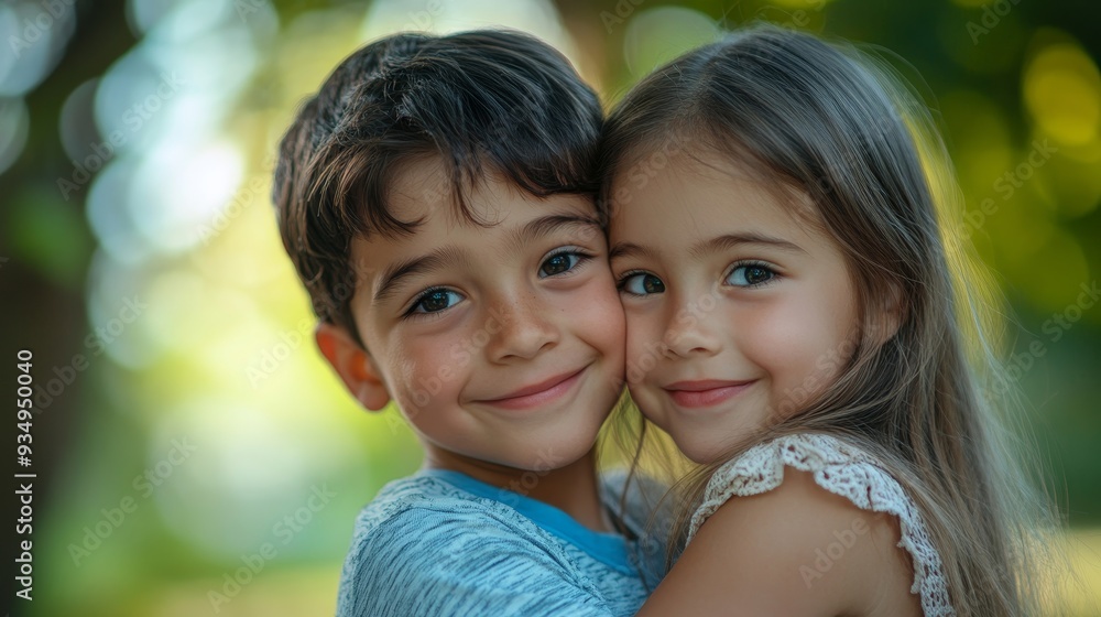 hug and portrait of brother and sister enjoying summer day for bonding, quality time and playing. Family, children and happy siblings hugging, embrace and loving in nature for relaxing, Generative AI hug and portrait of brother and sister enjoying summer day for bonding, quality time and playing. Family, children and happy siblings hugging, embrace and loving in nature for relaxing, Generative AI