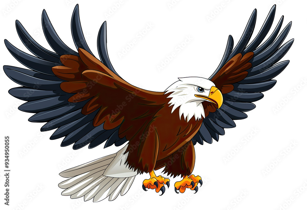 Fototapeta premium A majestic eagle soaring with wings spread wide, showcasing its strength and beauty in a vibrant, animated style.