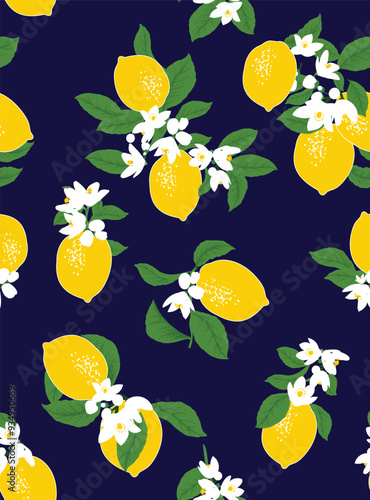 Seamless pattern of Lemon fruit background template. Vector set of lemon element for advertising, packaging design of lemon tea products and fashion design.